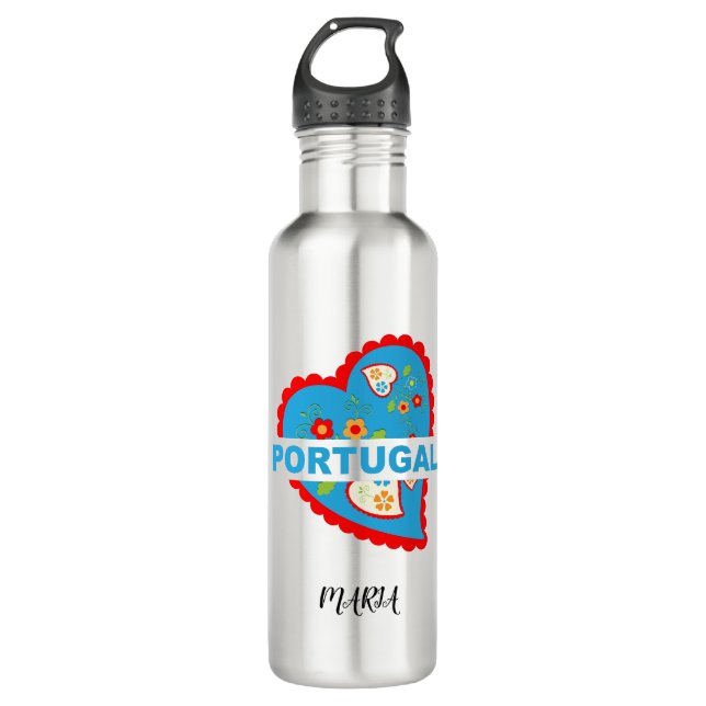 Cheerful Portuguese heart Stainless Steel Water Bottle (Front)