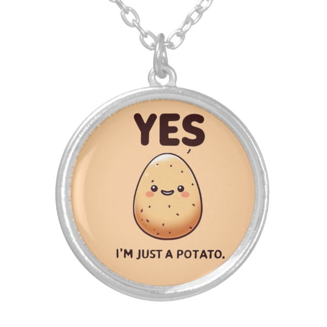 Cheerful Potato Affirmation Silver Plated Necklace (Front)