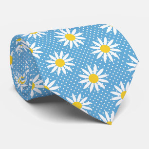 Cheerful Powder Blue Retro Daisy Flower Polka Dot Neck Tie