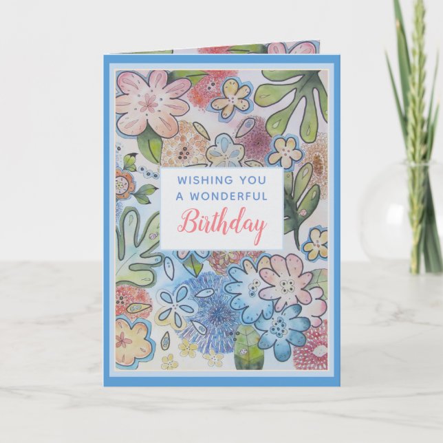 Cheerful Pretty Flower Happy Birthday Card (Front)