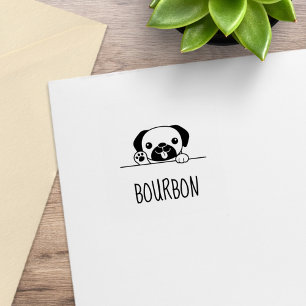 Cheerful Pug Dog Custom Name Rubber Stamp