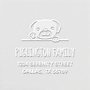Cheerful Pug Dog Family Address Embosser