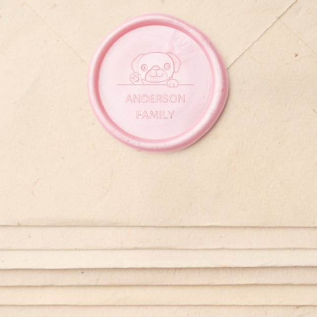 Cheerful Pug Dog Family Name Wax Seal Sticker (Front)