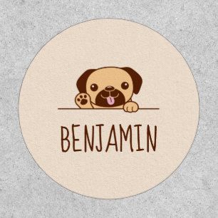 Cheerful Pug Dog Peeking above Custom Text 2 Patch