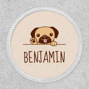 Cheerful Pug Dog Peeking above Custom Text 2 Patch