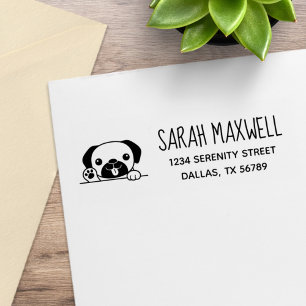 Cheerful Pug Dog Pet Address Rubber Stamp