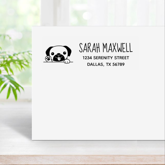 Cheerful Pug Dog Pet Address Rubber Stamp (Creator Uploaded)