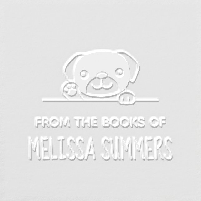 Cheerful Pug Dog Pet Bookplate Embosser (Design)