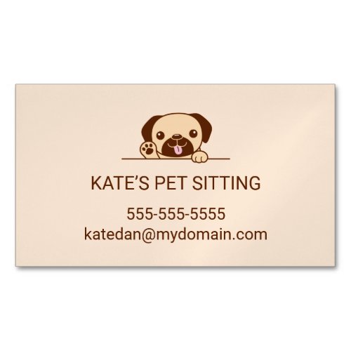 Cheerful Pug Dog Pet Sitting Service Business Card Magnet