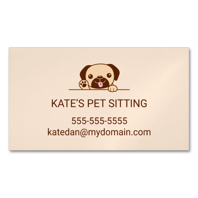 Cheerful Pug Dog Pet Sitting Service Business Card Magnet (Front)