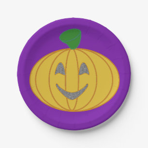 Cheerful Pumpkin Costume Design Halloween Orange Paper Plates