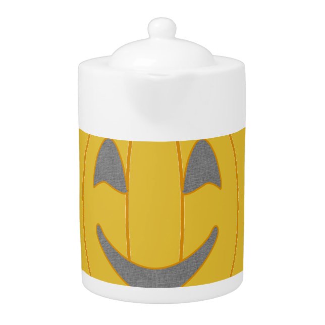 Cheerful Pumpkin Costume Design Halloween Orange Teapot (Front)