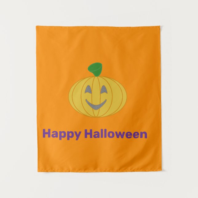 Cheerful Pumpkin Halloween Orange Tapestry (Front)