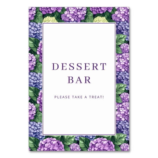 Cheerful Purple Floral Hydrangea Border Table Number (Front)