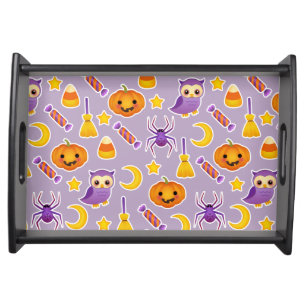 Cheerful Purple Halloween Graphic Pattern Serving Tray