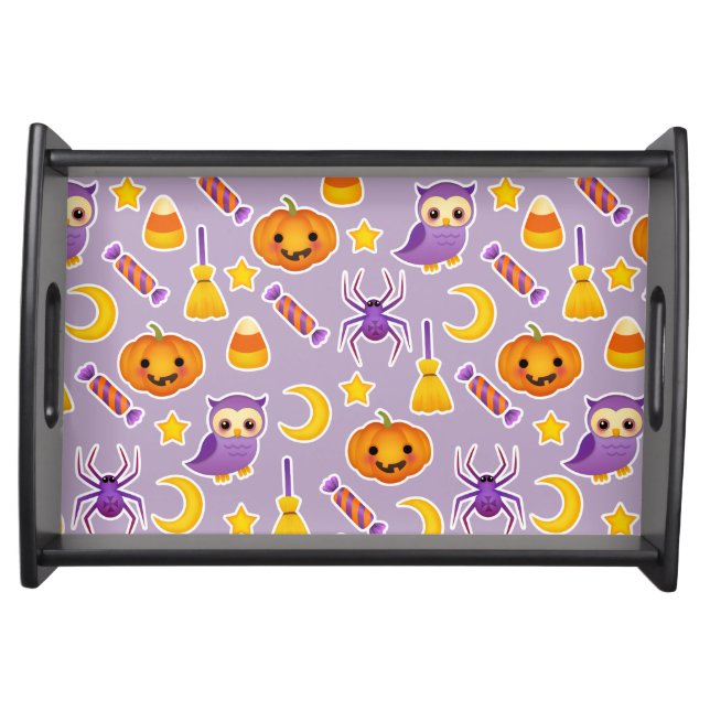 Cheerful Purple Halloween Graphic Pattern Serving Tray (Front)
