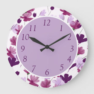 Cheerful Purple Lilac Flowers Floral Decorative Large Clock