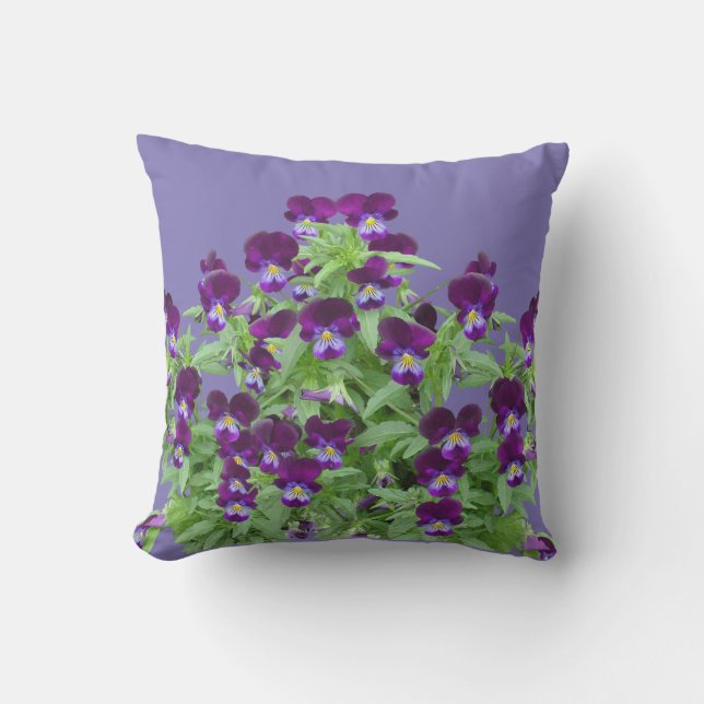 Cheerful Purple Viola Flowers Patio Outdoor Outdoor Pillow (Front)