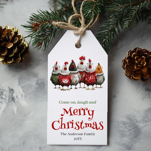 Cheerful Quirky Chickens Christmas Gift Tag