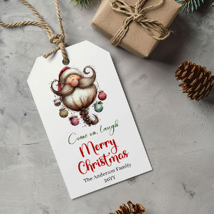 Cheerful Quirky Santa Watercolor Gift Tag