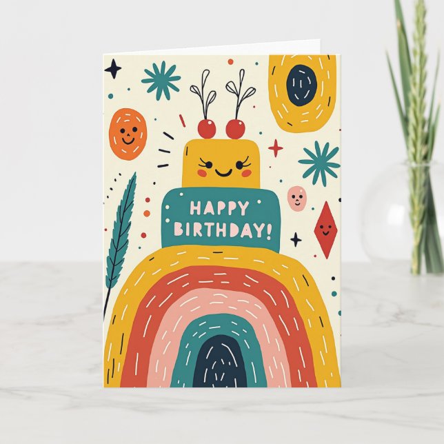 Cheerful Rainbow Cake Card (Front)