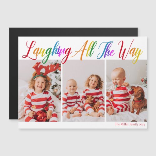 Cheerful Rainbow Christmas 3 Photo Magnet Card