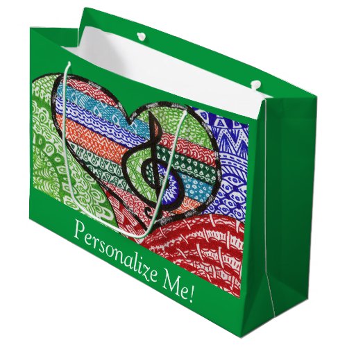 Cheerful Rainbow Music Heart Doodle Personalizable Large Gift Bag