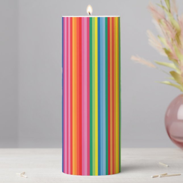 Cheerful Rainbow Stripes Pillar Candle (In Situ)