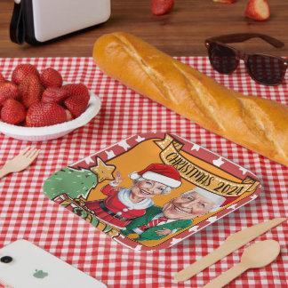 Cheerful Red and Gold Caricature Couple  Paper Plates
