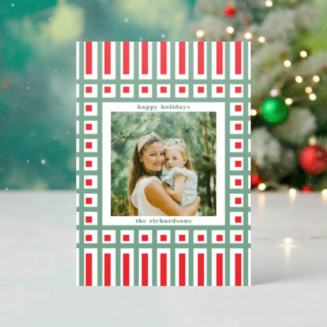 Cheerful Red and Green Letterpress Photo Cards (Front (Into))