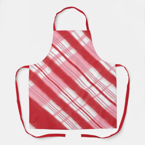 Cheerful Red and Pink Holiday Candy Cane Plaid Apron