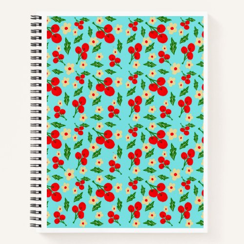 Cheerful Red Berries & Tiny Flowers Pattern  Notebook