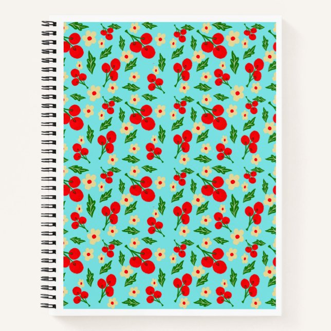 Cheerful Red Berries & Tiny Flowers Pattern  Notebook (Front)