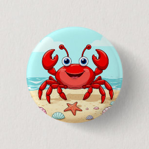 Cheerful Red Cartoon Crab Cute Seashell Kids🦀 Button