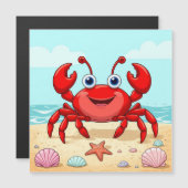 Cheerful Red Cartoon Crab on a Beach with Seashell (Front/Back)