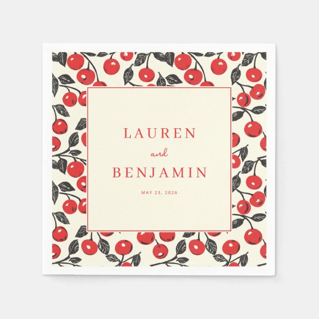 Cheerful Red Cherry Border Napkins (Front)
