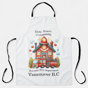 Cheerful red fire station and truck apron