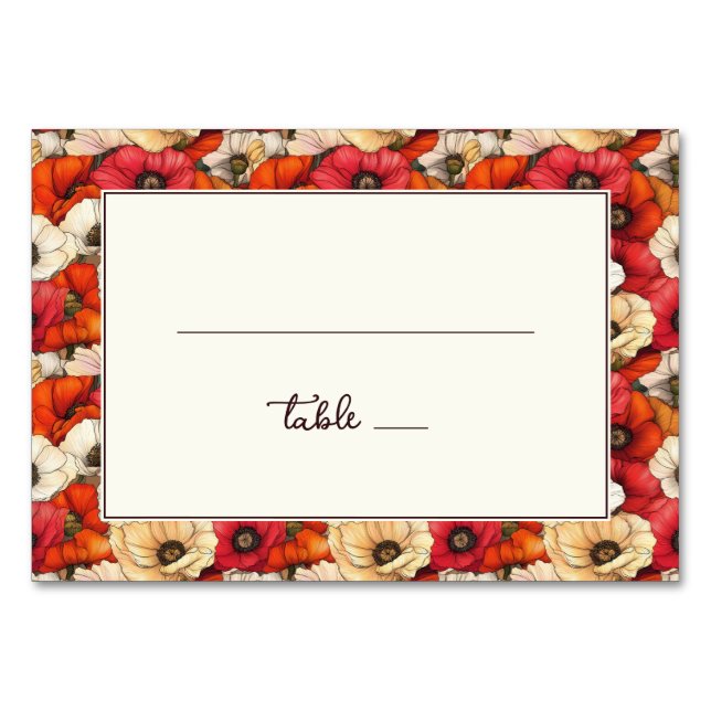 Cheerful Red Floral Garden Border Table Number (Front)