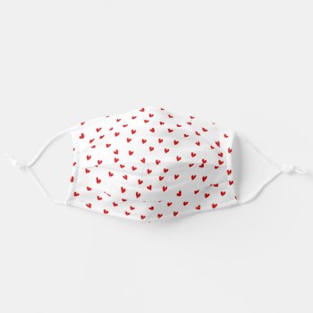 Cheerful Red Hearts Pattern Adult Cloth Face Mask by KeikoPrints at Zazzle