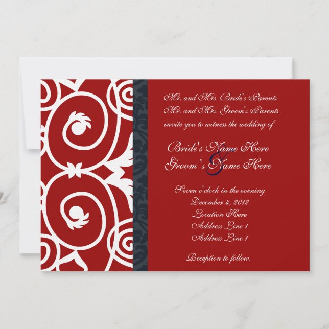Cheerful Red & White Swirl Wedding Invitation (Front)