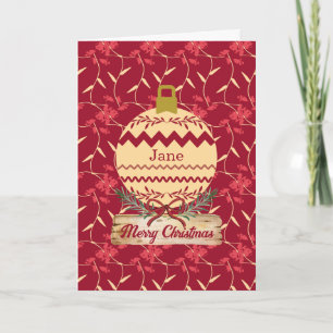 Cheerful Regal Floral Red Personalize Holiday Card
