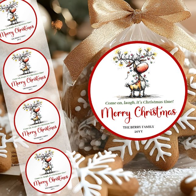 Cheerful reindeer quirky whimsical Xmas sticker (Cheerful reindeer quirky whimsical Xmas sticker)