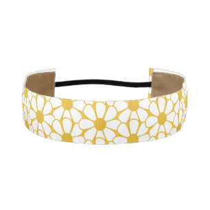 Cheerful Retro Daisies White and Mustard Yellow Athletic Headband