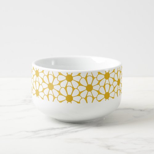 Cheerful Retro Daisies White and Mustard Yellow Soup Mug