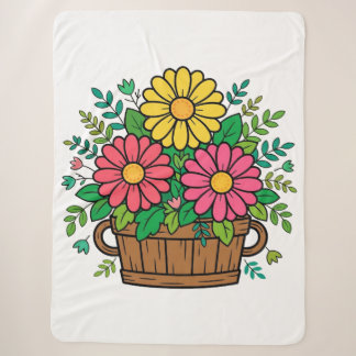 Cheerful Retro Floral Wooden Planter Sherpa Blanket