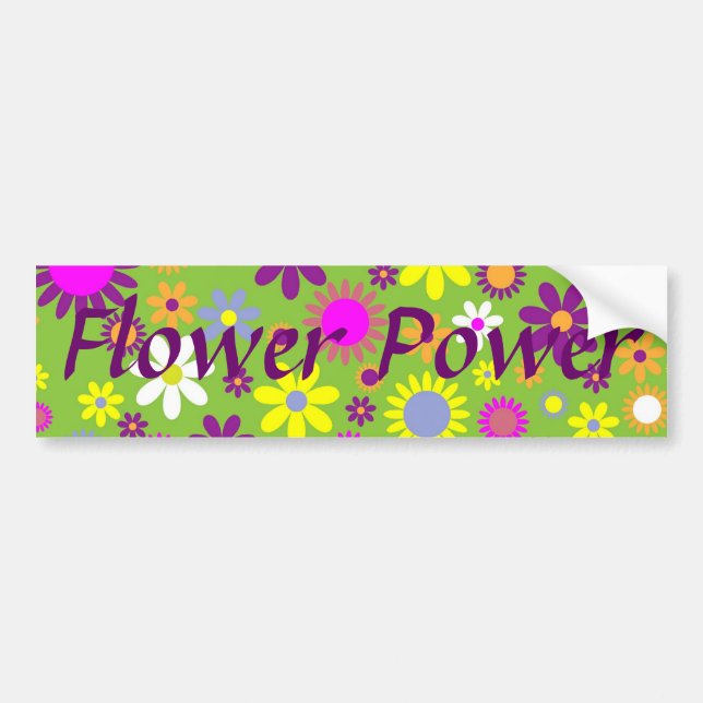Cheerful Retro Flower Power Floral Designer Bumper Sticker (Front)