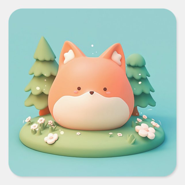 Cheerful Round Clay Fox Square Sticker (Front)