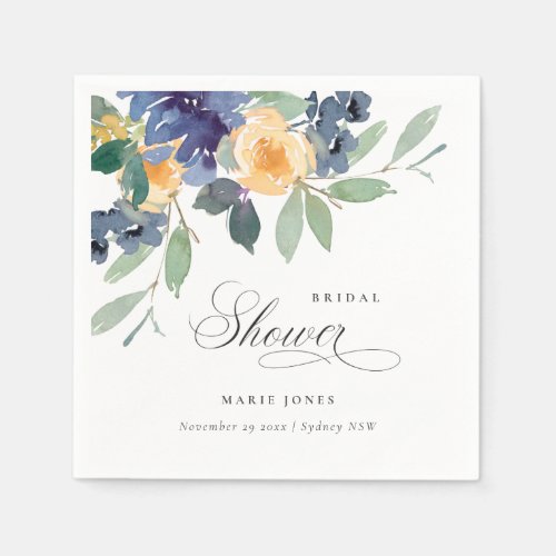 Cheerful Rustic Yellow Blue Floral Bridal Shower Napkins