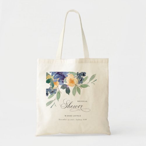 Cheerful Rustic Yellow Blue Floral Bridal Shower Tote Bag