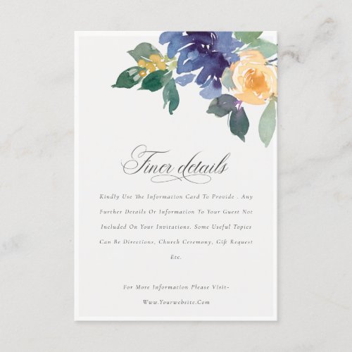Cheerful Rustic Yellow Blue Floral Wedding Details Enclosure Card